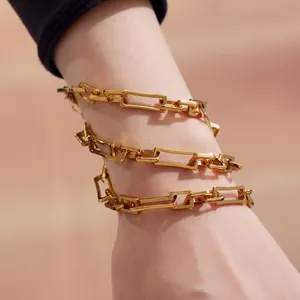 Paperclip Gliederkette Armband Edelstahl 18K Vergoldet Geometrisch Hip Hop Mode Schmuck Für Damen