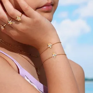 Stainless Steel Unicorn Jewelry Necklace Bracelet Anklet And Adjustable Ring Gold Plated Enamel Star Cute Cartoon For Girls