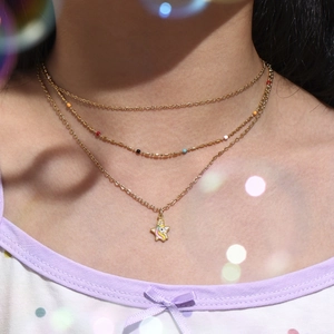Three-layer gold necklace for kids with colorful beads and unicorn star pendant