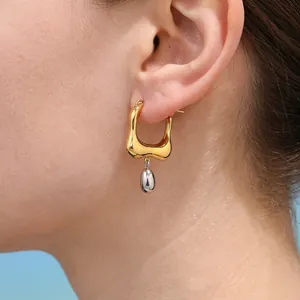 Geometric U-Shape Hoop Earrings Stainless Steel Mixed Gold Silver Color Minimalist Pendant Jewelry For Women