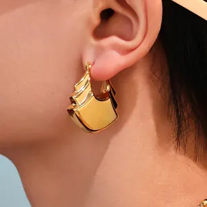 Geometric Hoop Earrings Stainless Steel 18K Gold Plated Hollow Chunky High Polished Modern Minimalist Women Jewelry