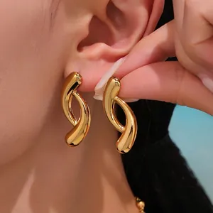 Stainless Steel Water Drop Twisted Earrings Geometric Multi-layer Hoop Jewelry For Women Modern Elegant Accessories