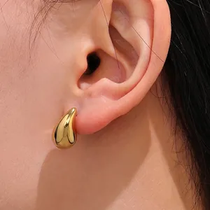 Teardrop Stud Earrings 18K Gold Plated Stainless Steel Minimalist Water Drop Mirror Polished Jewelry For Women