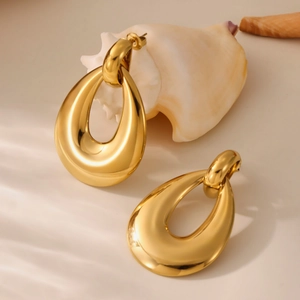 Chic gold-plated geometric teardrop earrings with a high-polished mirror finish for women