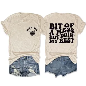 Women T-Shirt Short Sleeve Crew Neck Cotton Blend Graphic Print Vintage Casual Summer Tops Doin My Best Lettering
