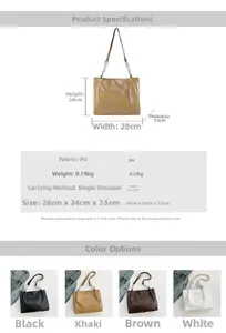 Size chart and details of the solid color crocodile pattern PU leather tote bag