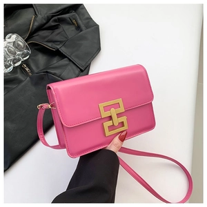 Women PU Leather Small Square Crossbody Bag With Gold Geometric Buckle Adjustable Shoulder Strap Fashion Flap Purse