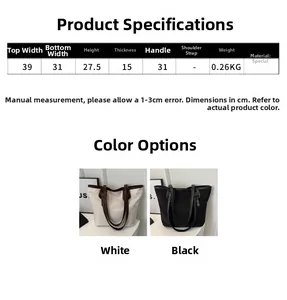 Detailed size chart and dimensions for the minimalist contrast bucket tote bag
