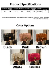 Guide des tailles pour sac à bandoulière en cuir PU avec détails et dimensions