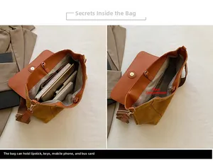 Internal view of mustard frosted shoulder bag showing large capacity and magnetic closure