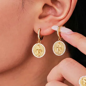 Religious Virgin Mary Medal Jewelry Stainless Steel 18K Gold Plated 5A Zircon Earrings Rings Necklace Fashion Women