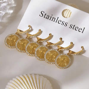 Sparkling 18k gold plated stainless steel coin earrings set with 5A zircon inlay