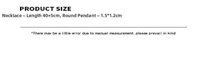 Size chart showing irregular tag necklace length 40+5cm and pendant dimensions 1.5x1.2cm