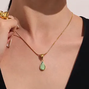 Collier Pendentif Acier Inoxydable Goutte Eau Verre Chaîne Serpent Bijoux Luxe Léger Minimaliste Pour Femmes