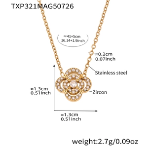 Spécifications de taille pour le collier trèfle doré en acier inoxydable et zircons