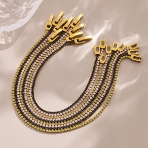 Sparkling 18K gold plated tennis bracelets with black, pink and green zircon stones
