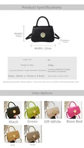 Detailed grid showing six available colors and size dimensions of the minimalist PU handbag