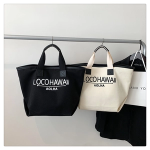 LOCOHAWAII AOLHA canvas tote bag in black and beige colors for stylish daily use