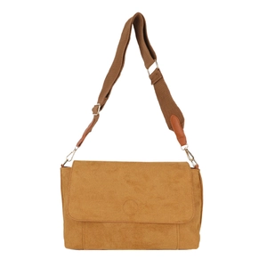 Brown frosted large capacity crossbody bag with flap and wide fabric shoulder strap