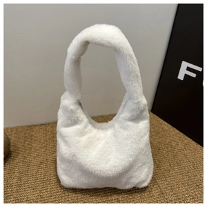 Sac à main minimaliste en peluche blanche douce avec texture en fausse fourrure pour femmes