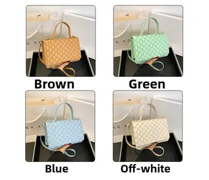 Detailed grid view of small crossbody bags with M-pattern logo print in four colors