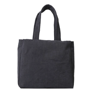 Large dark grey corduroy tote bag with vertical stripes and sturdy double handles