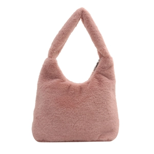 Sac hobo rose en peluche avec texture en fausse fourrure douce et bandoulière intégrée