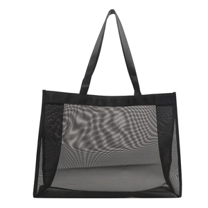 Fashionable black large capacity mesh tote bag for women minimalist shoulder bag style