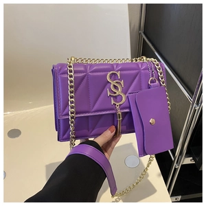 Quilted PU Leather Shoulder Bag Gold Chain Tassel Metal Decoration Crossbody Bag With Matching Mini Coin Purse Elegant Trendy