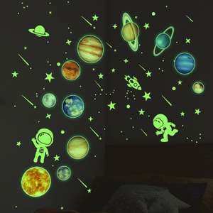 Luminous Solar System Wall Stickers PVC Glow In The Dark Planets Astronaut Stars Decals For Kids Room Bedroom