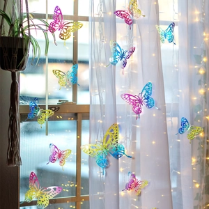 Iridescent Hollow 3D Butterfly Wall Stickers Metallic Gradient PET Decorative Butterfly Decals For Living Room Party Home Decor