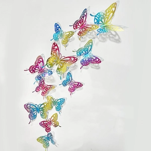 Colorful 3D hollow butterfly wall stickers with metallic rainbow gradient for home decor