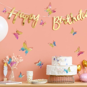 3D hollow laser butterfly wall decals on birthday cake and wall decorations