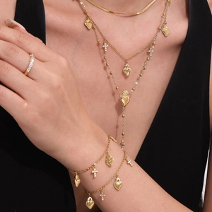 Collana E Bracciale In Acciaio Inossidabile Con Cuore E Croce Placcati In Oro 18K Zirconia Catena Y Per Donna Gioielli