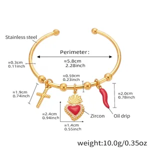 Tableau des tailles détaillé pour le bracelet doré en acier avec pendentif cœur