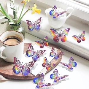 3D hollow metallic rainbow butterfly wall stickers for bedroom and living room decor