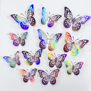 Set of 3D hollow laser butterfly wall decals with vibrant rainbow metallic gradient finish