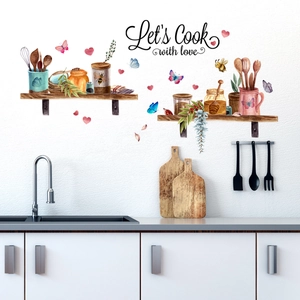 Adesivi murali Let's Cook with Love con farfalle ad acquerello e vasi di miele