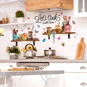 Adesivi da cucina Let's Cook with Love con utensili ad acquerello e farfalle