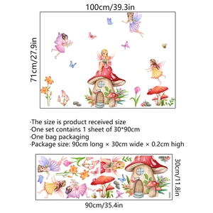 Cartoon mushroom fairy wall decals for girls bedroom decoration and nursery wall art