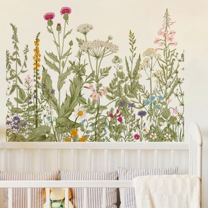 Realistic floral wall stickers with wildflowers for a cozy nursery wall decoration