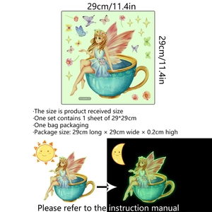 Luminous fairy wall sticker with butterfly and flower patterns showing day and night effects