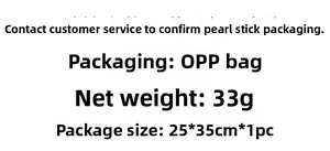 Detail of flower wall sticker packaging specification showing OPP bag, 33g net weight and size