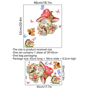 Cartoon forest animals wall decal with hedgehog, squirrel and mushrooms for nursery decor