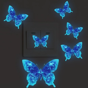 Blauwe Lichtgevende Vlinder Muurstickers Glow In The Dark Geometrische Schakelaar Stickers Voor Slaapkamer Badkamer
