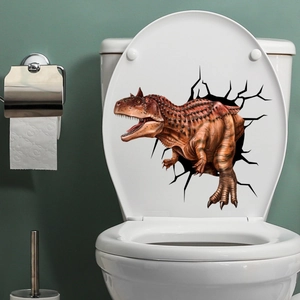 Creative 3D wall-breaking dinosaur toilet sticker with realistic Carnotaurus design