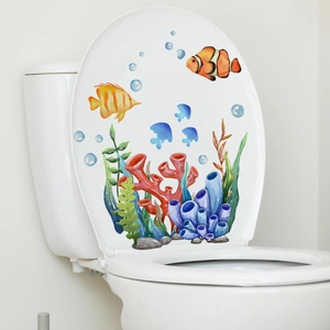 Removable ocean fish and seaweed wall stickers for bathroom toilet lid decoration