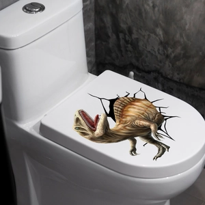 Detail of 3D dinosaur wall sticker with realistic crack effect for bathroom decoration