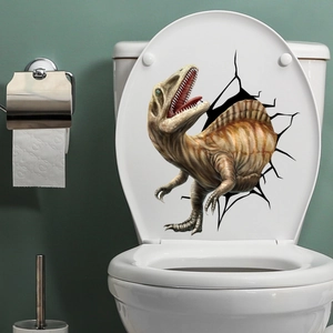 3D dinosaur wall sticker for toilet lid creative removable PVC decal bathroom decor