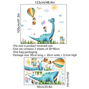 Watercolor dinosaur and hot air balloon wall stickers for kids bedroom decor